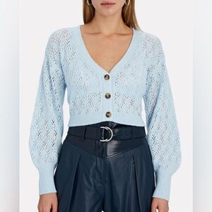 INTERMIX Brea Cropped Pointelle-Knit Cardigan Size P